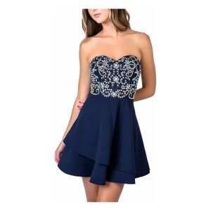 NWT B DARLIN Womens Navy Mini A-Line Party Dress Size: 1\2